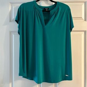 Jones New York Teal V-Neck Blouse